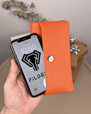Telefon Bölmeli Cüzdan – Hakiki Deri, Kartlıklı, Turuncu | 2134