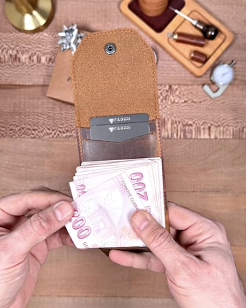 Hakiki Deri Pratik Cüzdan – Hızlı Erişimli – Fındık | 2142