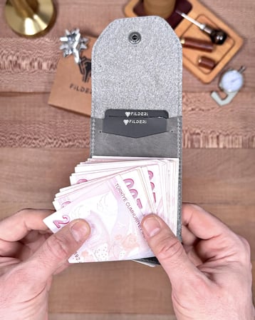 Hakiki Deri Pratik Cüzdan – Hızlı Erişimli – Gri | 2142
