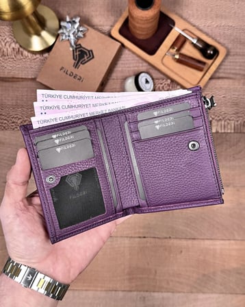 Fonksiyonel Küçük Kadın Cüzdanı – Hakiki Deri Mor | 2150