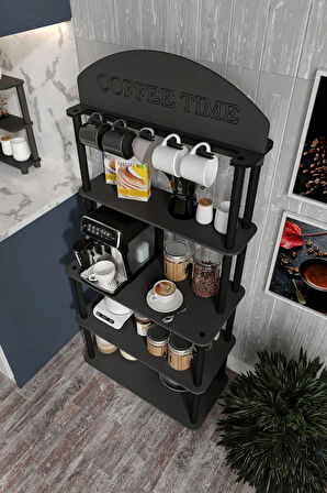 Ravilo Coffee Time Dekoratif Kahve Standı Çok Amaçlı Dolap Siyah