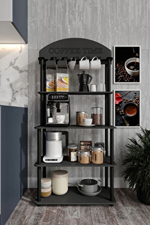 Ravilo Coffee Time Dekoratif Kahve Standı Çok Amaçlı Dolap Siyah