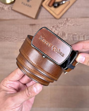 Hakiki Deri Ayarlı Erkek Kemer Deliksiz Eskitme Taba