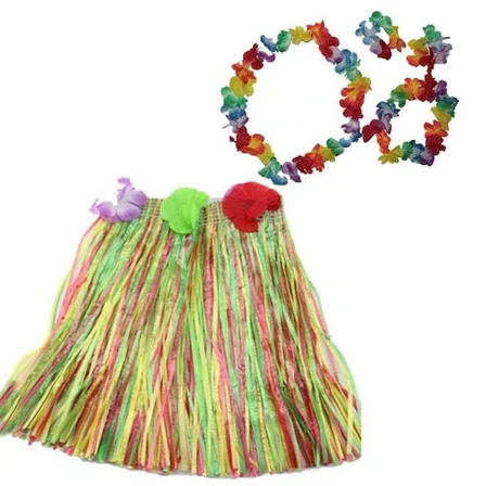 Marsilyan Hawaii Kolye Etek Taç ve Bileklik Seti Çok Renkli Unisex Yetişkin Kostüm