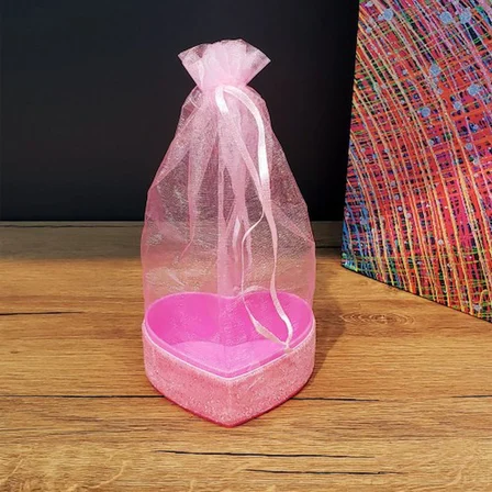 Marsilyan Pembe Tül Kalp Kese Hediyelik Ürün 7.5 cm 170 gr