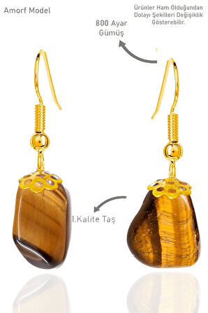 Sertifikalı Amorf Model Ham Kaplan Gözü Taşı Küpe - Gold Renkli