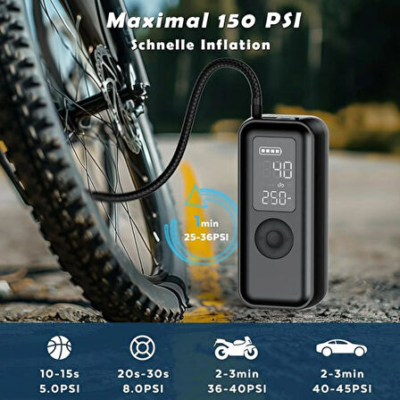 Ozmik Elektrikli hava pompası bisiklet pompası elektrikli 150 psi, 6000 mAh hava pompası LCD