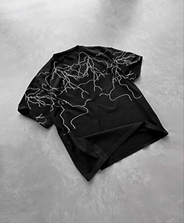FD GİYİM Unisex Bisiklet Yaka Baskılı Oversize T-Shirt - Siyah