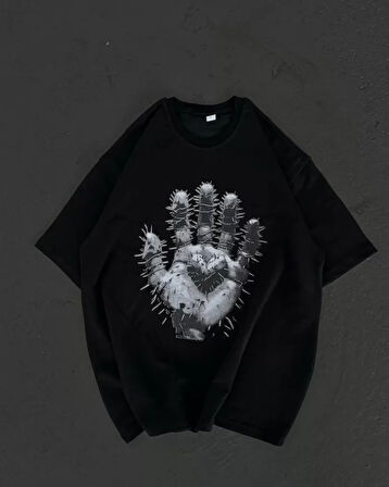 FD GİYİM Unisex Bisiklet Yaka Baskılı Oversize T-Shirt - Siyah