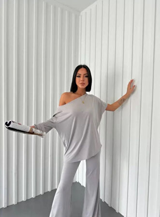 FD GİYİM Düşük Omuzlu Alt Üst Takım - Gri