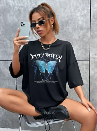 FD GİYİM Unisex Baskılı Oversize T-Shirt - Siyah