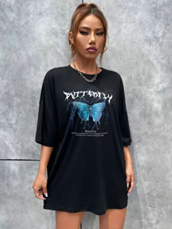 FD GİYİM Unisex Baskılı Oversize T-Shirt - Siyah