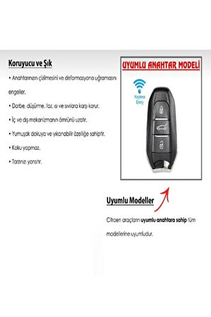 Citröen C5 Aircross Anahtar Koruma Kılıfı Anahtarsız Çaliştırma Logo Yeri Altta Olan Model Uyumlu