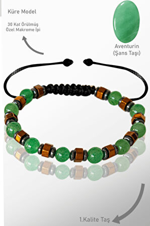 Sertifikalı Rose Hematit -  Aventurin Taşı Bileklik - Ayarlamalı