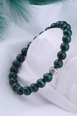 Sertifikalı Gerçek Malahit - Malahit Taşı Bileklik (Gümüş Aparatlı)