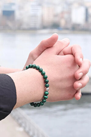 Sertifikalı Gerçek Malahit - Malahit Taşı Bileklik (Gümüş Aparatlı)