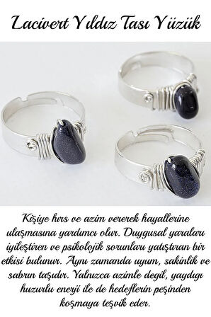 Sertifikalı Kalın Tımbıl Gümüş Model Lacivert Yıldız Taşı Yüzük - Ayarlamalı