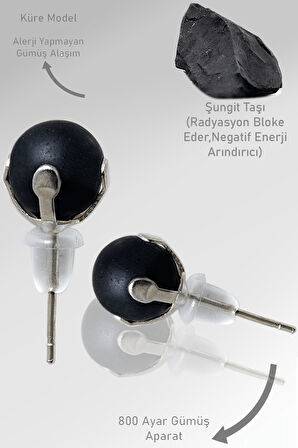 Sertifikalı Gerçek Shungite - Şungit Taşı Nokta Doğal Taş Küpe