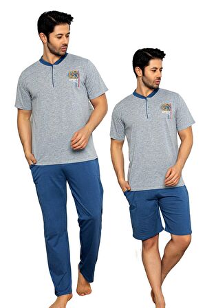 Nisanca 3'lü Kısa Kollu %100 Pamuk Erkek Pijama Takımı
