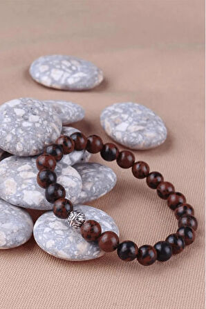 Sertifikalı Kırmızı Obsidyen Taşı Bileklik (Gümüş Aparatlı)