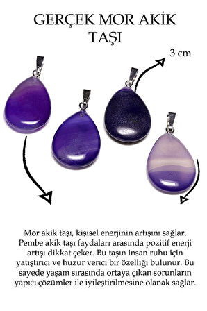 Sertifikalı Damla Model Mor Akik Taşı Kolye (GÜMÜŞ APARATLI)