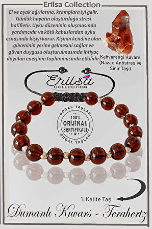 Sertifikalı Gerçek Hematit - Kahverengi Dumanlı Kuvars Taşı Bileklik - Ayarlamalı