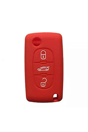 107 207 307 407 308 607 Uyumlu 3 Tuş Silikon Anahtar Koruma Kılıf Kırmızı Renk