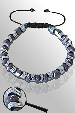 Sertifikalı Silver Renk Çavuş Model Gri Karlı Hematit Taşı Bileklik