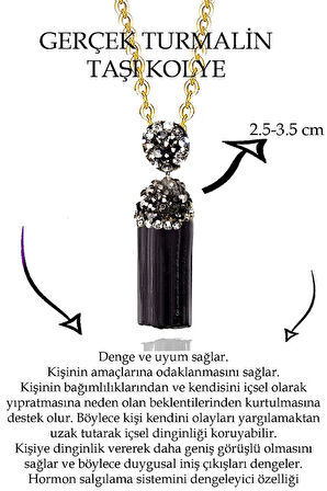 Sertifikalı Zirkon Taşlı Ham Işlenmemiş Siyah Turmalin Taşı Kolye - 24k Altın Kaplama