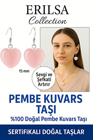 Sertifikalı Kalp Model Pembe Kuvars Küpe – Sevgi, Şefkat ve Duygusal Uyum Taşı