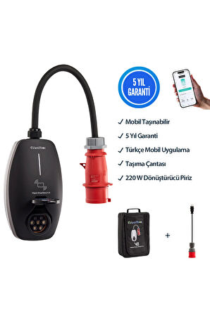 22KW V3 Türkçe Mobil Uygulama 5 Yıl Garanti Taşınabilir Elektrikli Araç Şarj Cihazı (TAŞIM