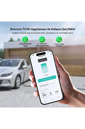 22KW V3 Türkçe Mobil Uygulama 5 Yıl Garanti Taşınabilir Elektrikli Araç Şarj Cihazı (TAŞIM
