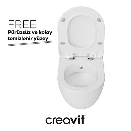 Creavit Free Beyaz Kanallı Asma Klozet FE320, Creavit Free Duck Duroplast Yavaş Kapak