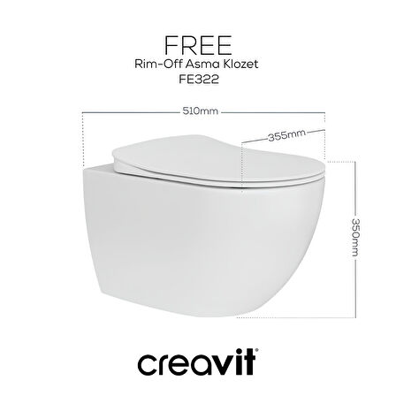 Creavit Free Beyaz Kanalsız Asma Klozet FE322, Creavit Free Duck Duroplast Yavaş Kapak