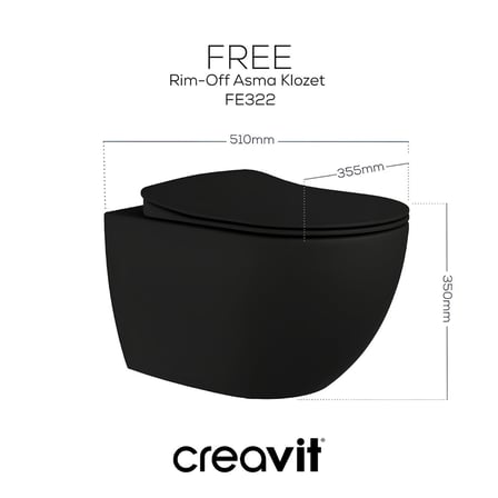 Creavit Free Kanalsız Kömür Karası Asma Klozet Set FE322, Creavit Kömür Karası Terra Gömme Rezervuar Seti