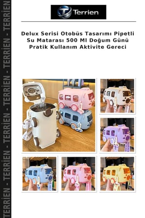 Delux Serisi Otobüs Tasarımı Pipetli Su Matarası 500 Ml Doğum Günü Pratik Kullanım Aktivite Gereci