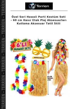 Özel Seri Hawaii Parti Kostüm Seti - 60 cm Hasır Etek Plaj Aksesuarları Kutlama Aksesuar Tatil Stili