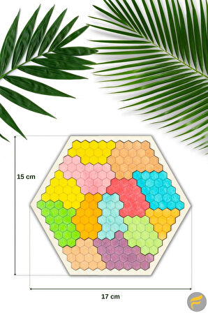 Ahşap Doğal Renklendirilmiş Altıgen Bal Peteği 13 Parçalı Puzzle