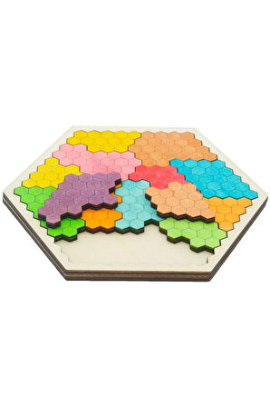Ahşap Doğal Renklendirilmiş Altıgen Bal Peteği 13 Parçalı Puzzle