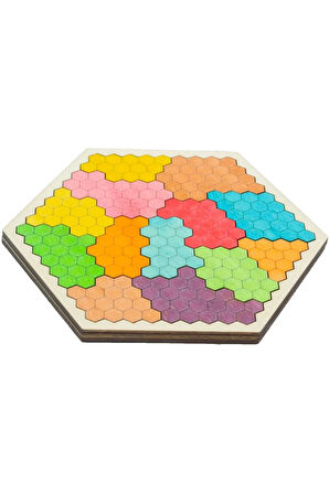 Ahşap Doğal Renklendirilmiş Altıgen Bal Peteği 13 Parçalı Puzzle