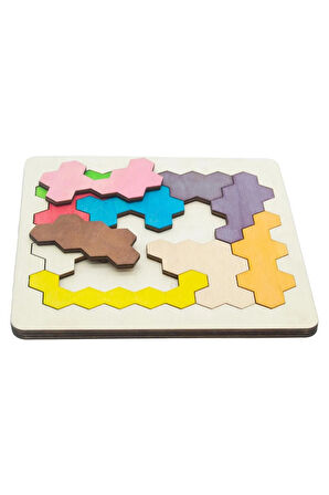 Ahşap Altıgen Petek Blok 11 Parçalı Puzzle