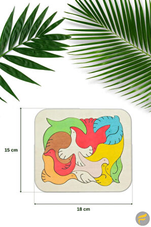 Ahşap Renkli Kuşlar 12 Parçalı Puzzle