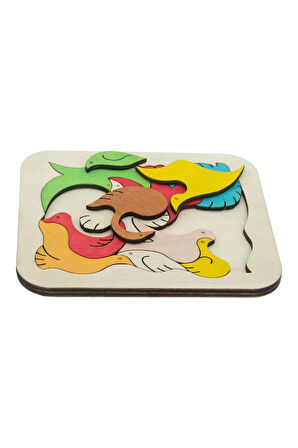 Ahşap Renkli Kuşlar 12 Parçalı Puzzle