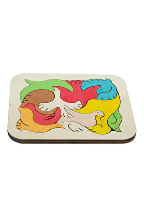 Ahşap Renkli Kuşlar 12 Parçalı Puzzle