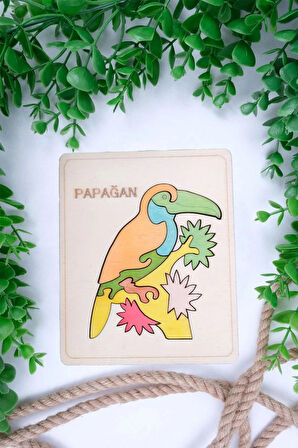 Ahşap Papağan Figürlü Puzzle