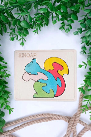Ahşap Sincap Figürlü Puzzle