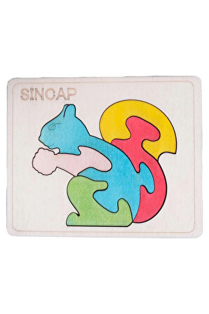 Ahşap Sincap Figürlü Puzzle