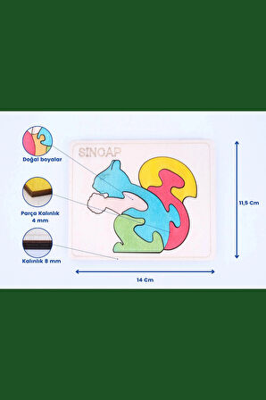 Ahşap Sincap Figürlü Puzzle