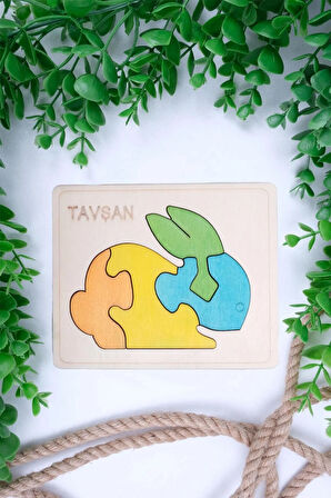Ahşap Tavşan Figürlü 4 Parça Puzzle