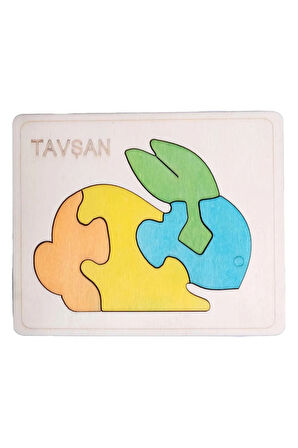 Ahşap Tavşan Figürlü 4 Parça Puzzle